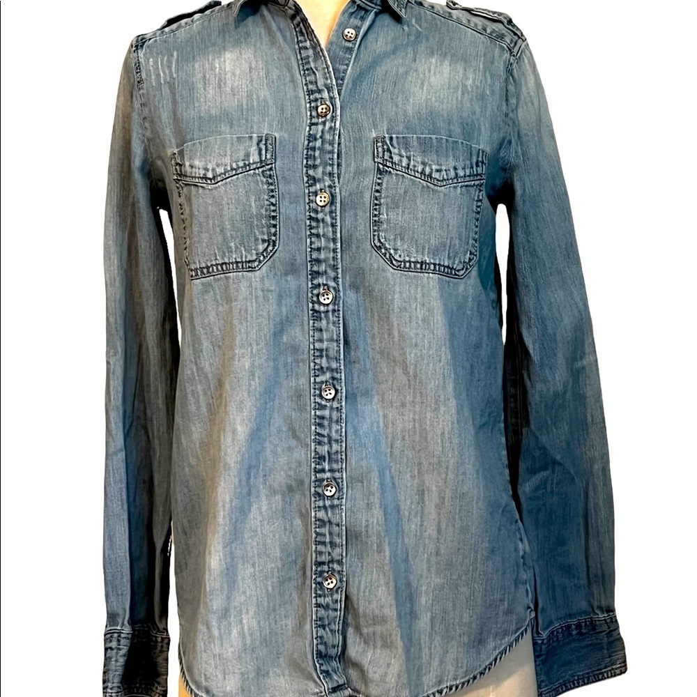 Womens Express Boyfriend Button Down Jean Shirt S. XS